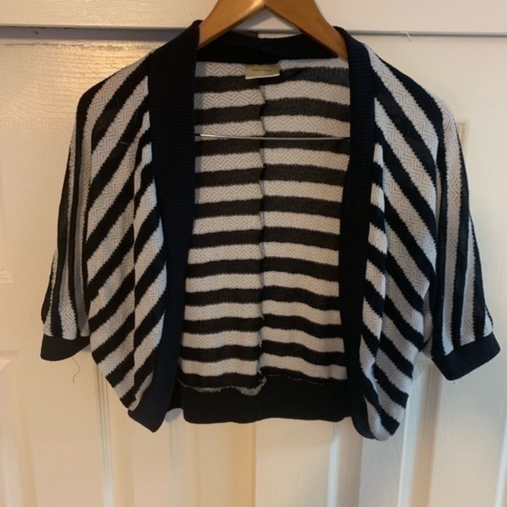 Cropped Navy Blue & White Cardigan Medium‎ - Picture 2 of 5